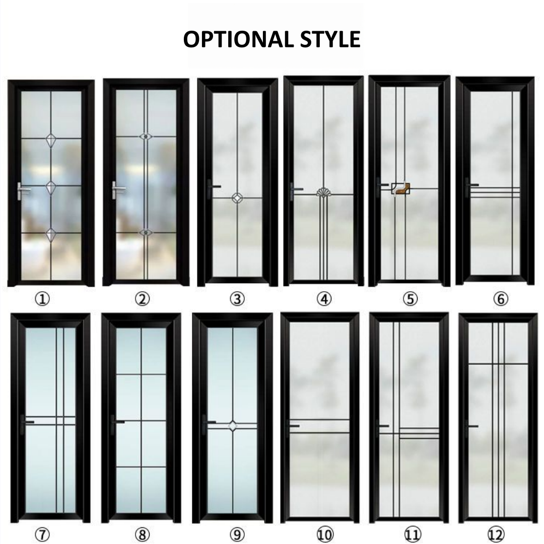 Aluminum Framed Interior Swing Door Frosted Tempered Glass Easy Installation For Villa Apartment Bathroom Toilet