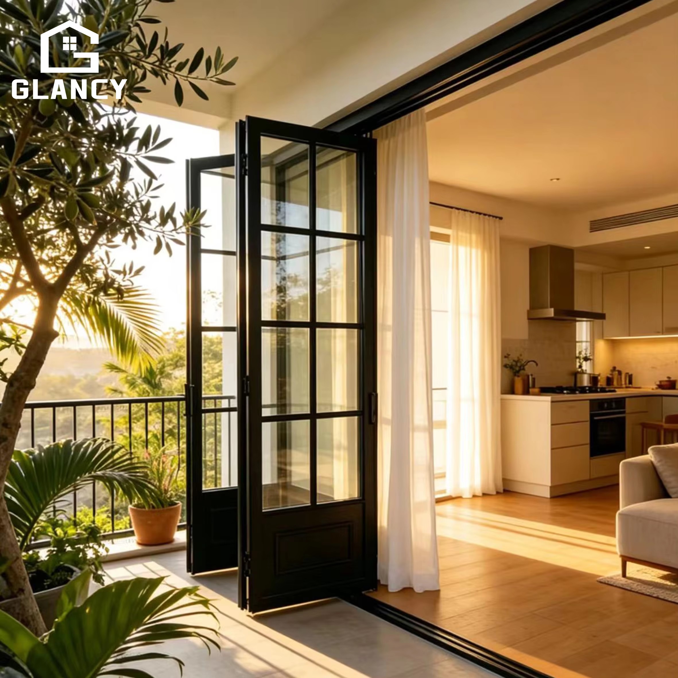Aluminum Alloy Balcony Patio Bi-Fold Slide Folding Doors with Screen Thermal Insulation for Interior Garden and Courtyard Use