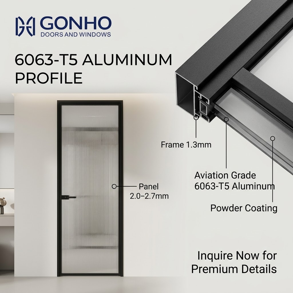 Aluminum Interior Swing Door with Glass Panel for Modern Bathroom and Residential Interior Projects
