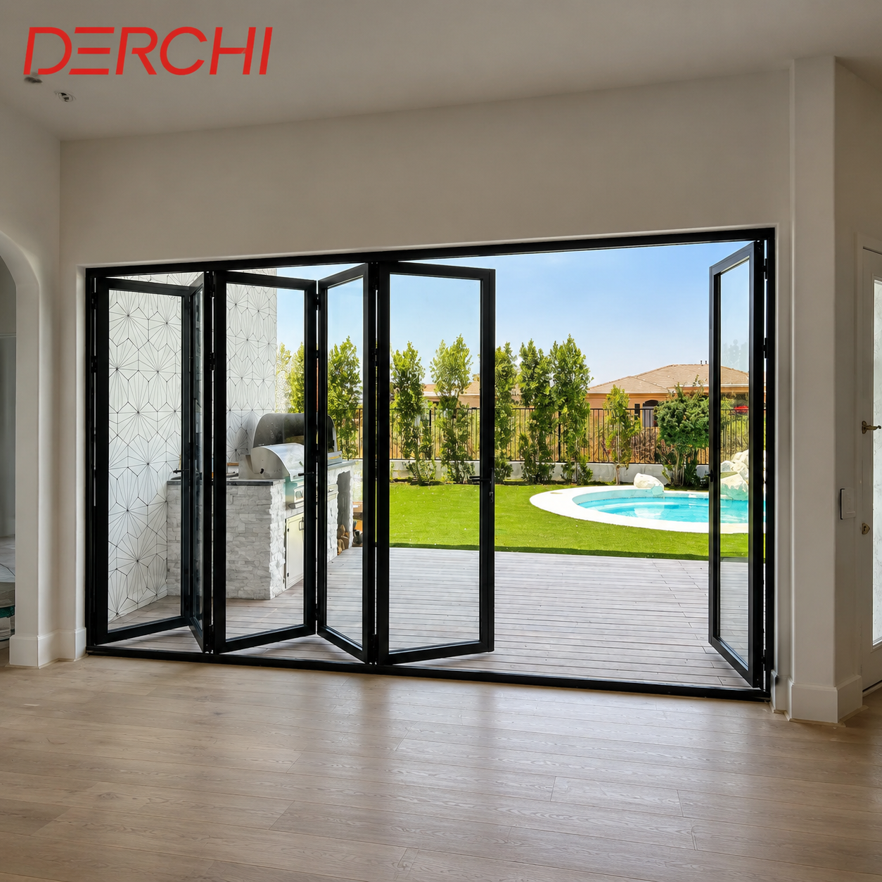 Custom Size Aluminum Bi-Fold Patio Doors Slim Frame Folding Glass Door System
