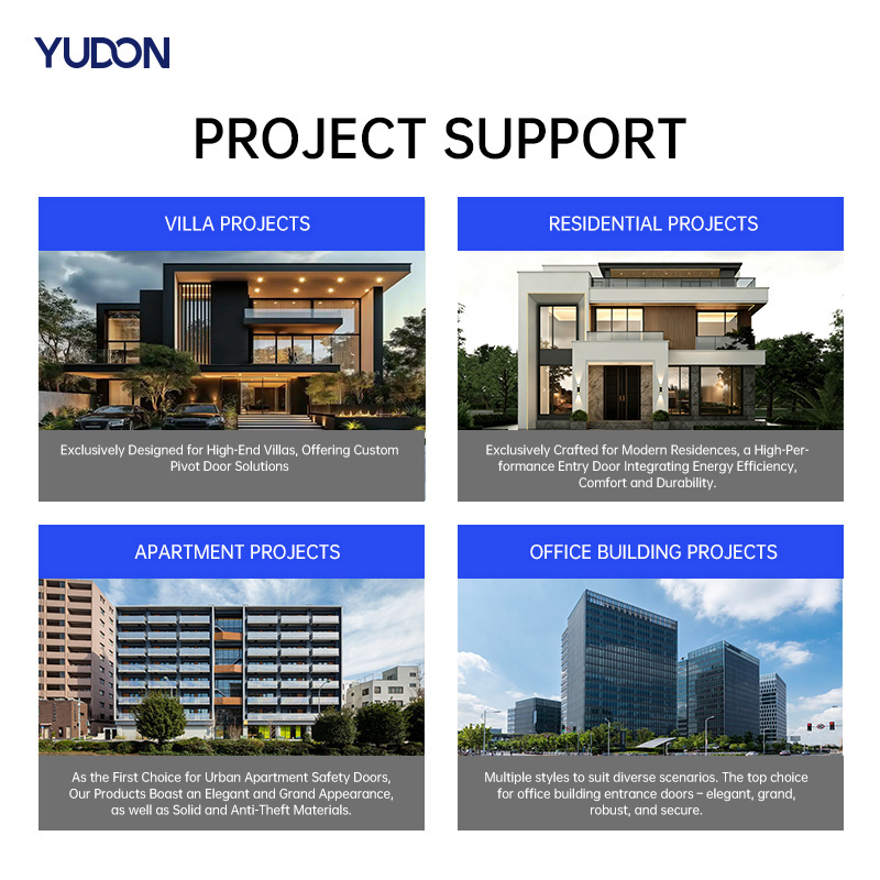 YUDON DOOR Aluminum Glass Door Main Entrance Door Single Leaf Custom Size Luxury Style with Video Intercom for Home Builders
