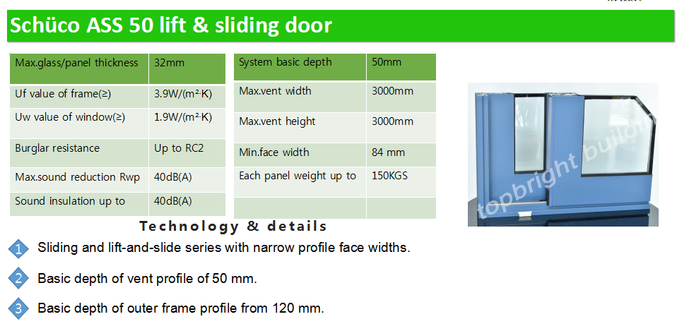 Schuco ASS 50 Lift and Slide Aluminum Doors Hurricane Resistance Sliding Door System