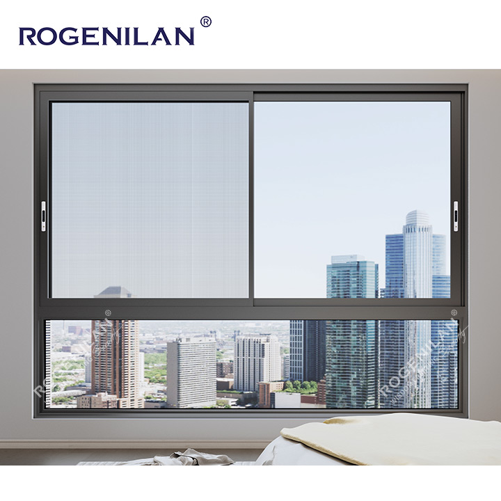 Rogenilan Residential Double Glass Low-E Glazed Sliding Windows Aluminum Slide Window With Mosquito Net for House