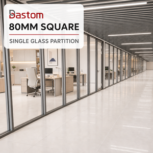 80mm Wall Thickness Square Aluminum Frame Single Glass Partition for Modern Commercial Interiors