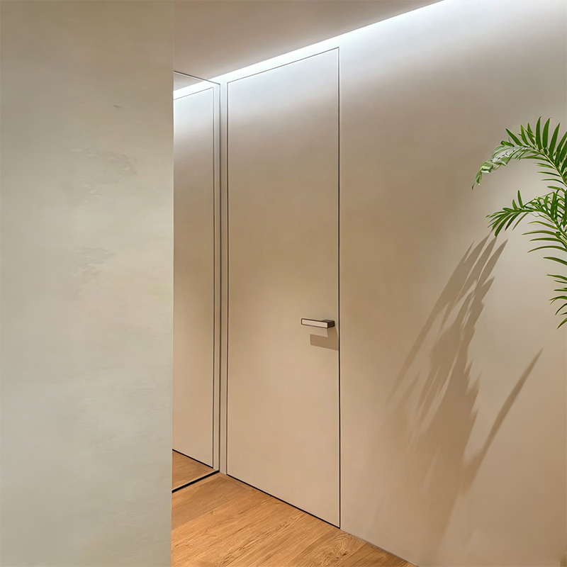 Residential Fireproof Moisture-proof MGO Door Slabs Latex &amp; Art Coating Interior Aluminum Wood Hidden Invisible Door