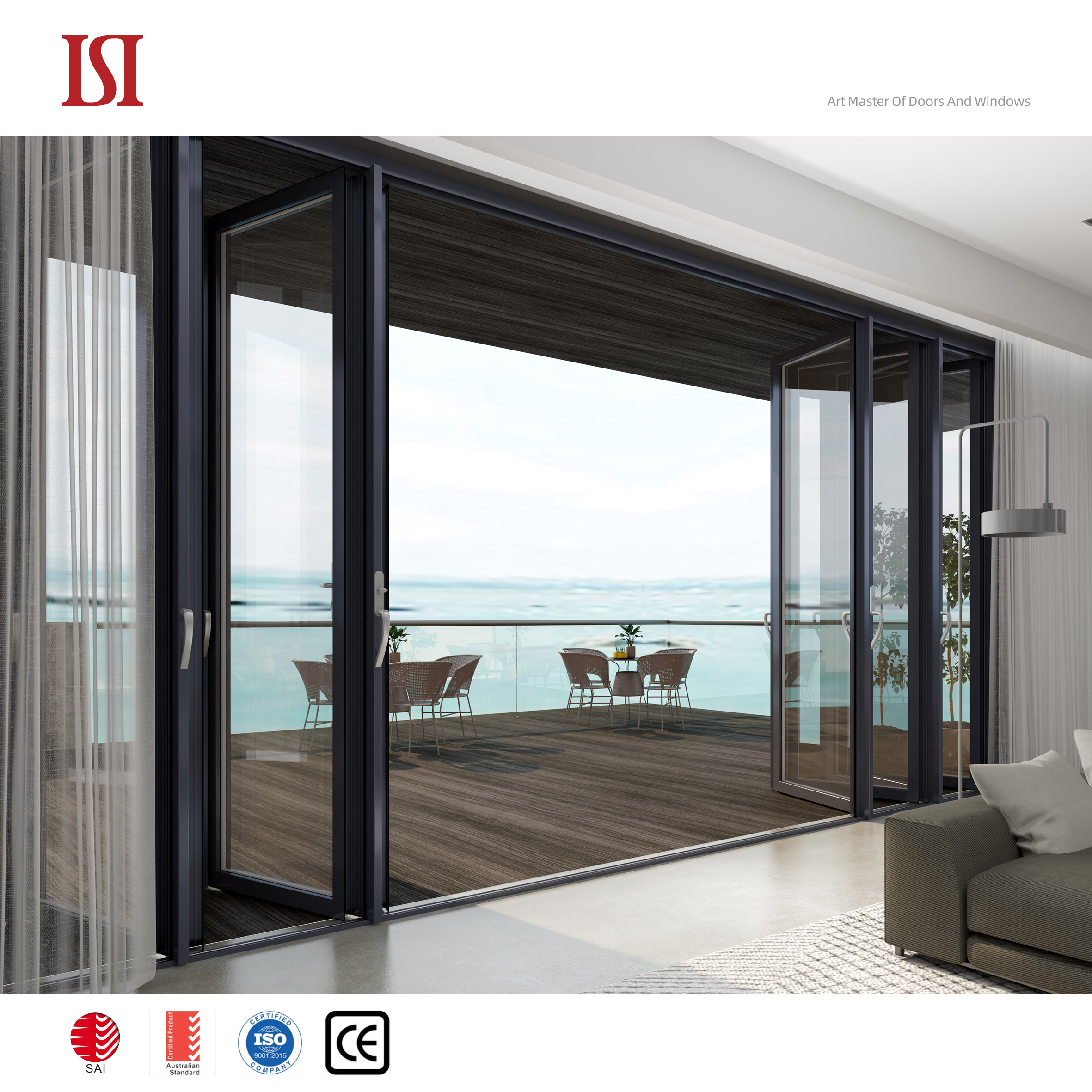 Top Brand Extra Wide Aluminum Tempered Glass Foldable Space Partition Modern Folding Door System for Kitchen Living Room Villa