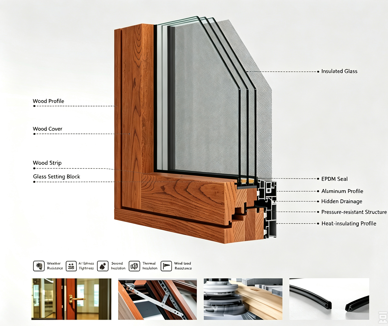 Energy Saving Aluminum Clad Wood Casement Window Outward Opening Home Replacement Window