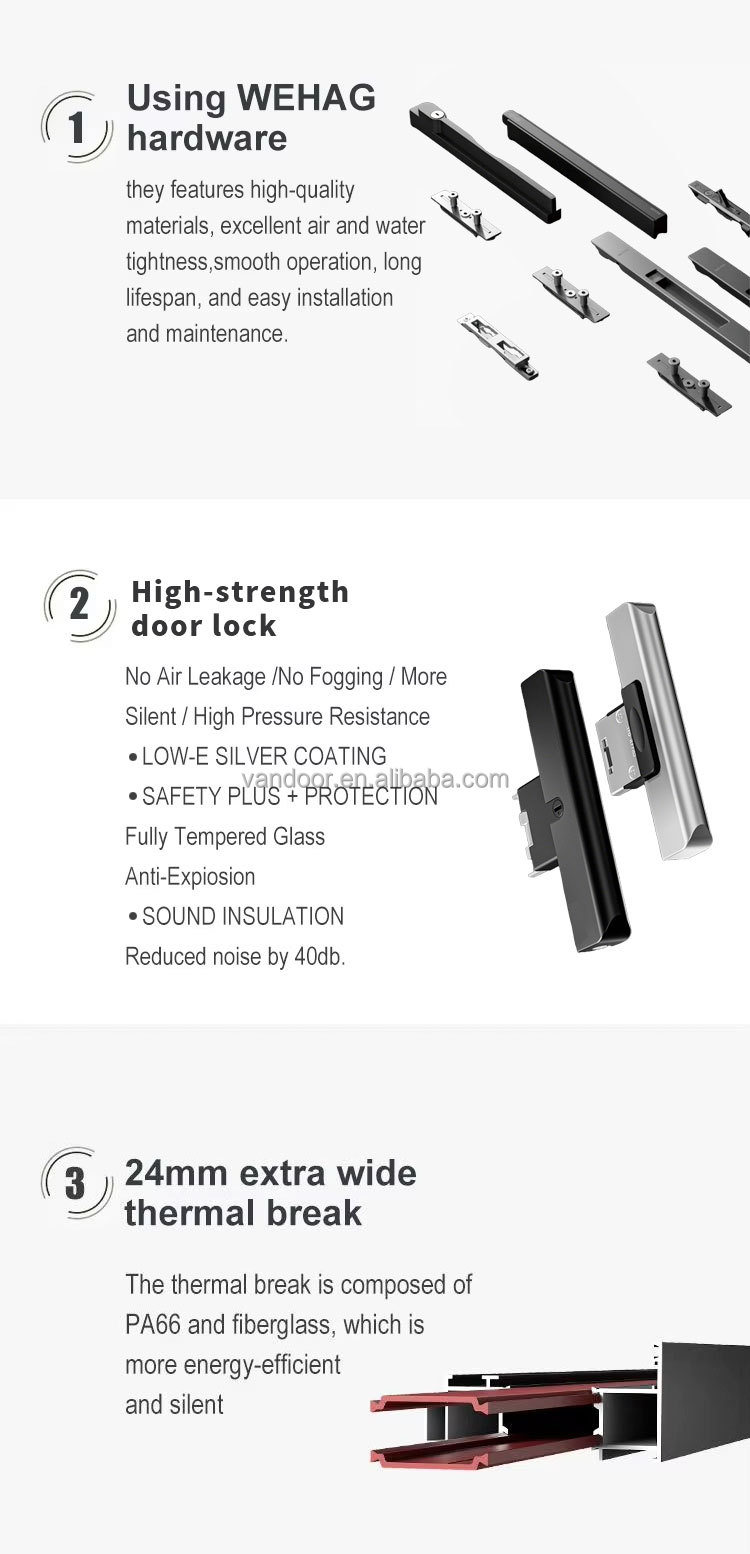 Casement Door Aluminium Double Glazing Storm Entry Door, Hurricane Impact Resistant Laminated Glass Waterproof Exterior Door