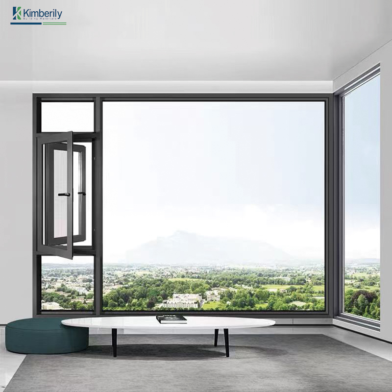 British Modern Minimalist Aluminum Alloy Casement Windows Large-Sized Frameless Tempered Louver Energy Star Qualified Germany