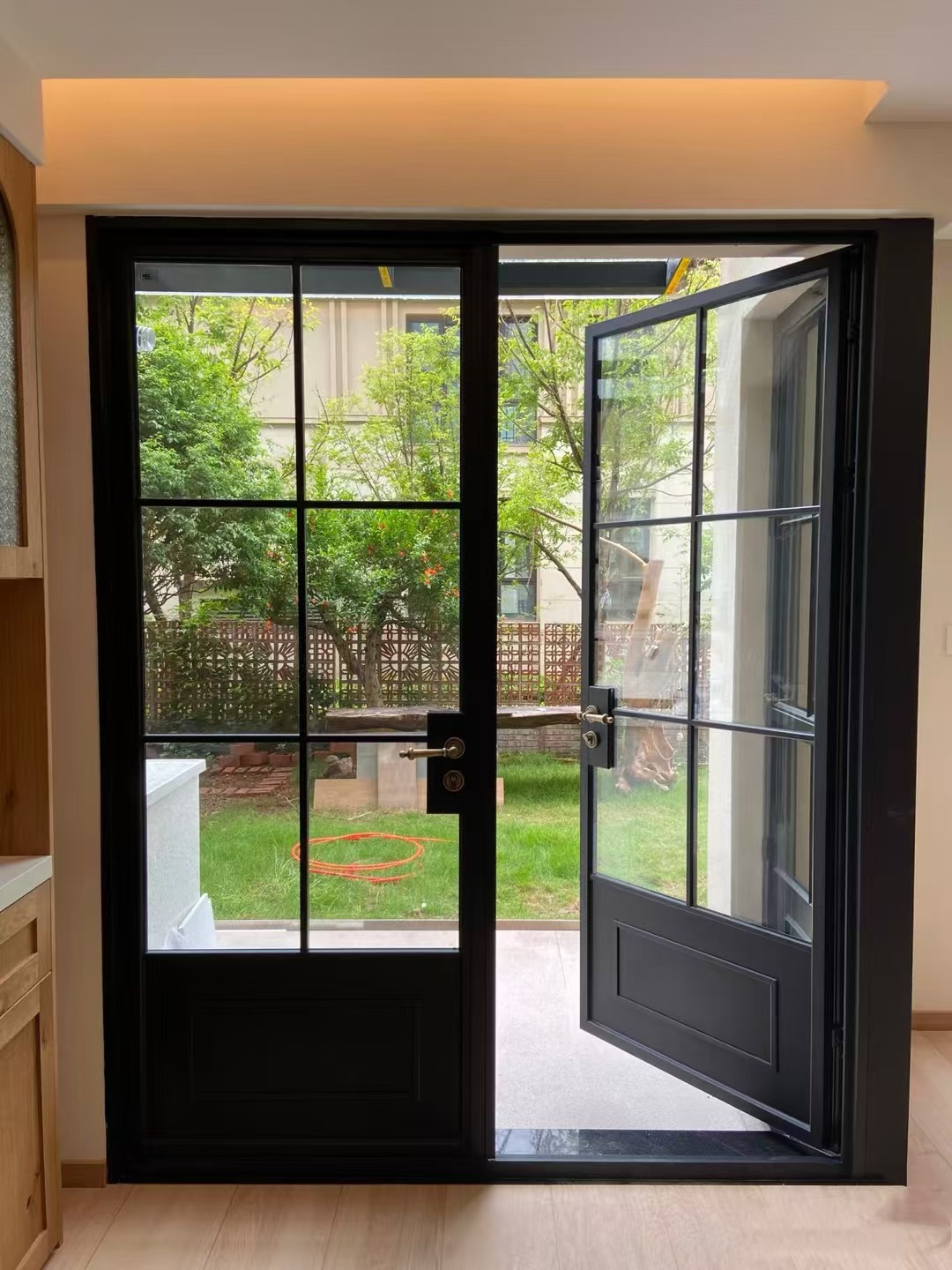Aluminum French Doors with Double Swing System for Villa Patio Black Frame and Tempered Glass for Secure Smooth Operation