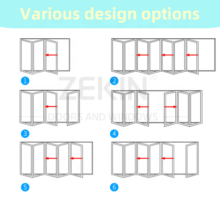 Customized Balcony Sliding Folding Doors with Blinds Aluminum Profile Bi-fold Doors Energy Efficient Double Glass Folding Door