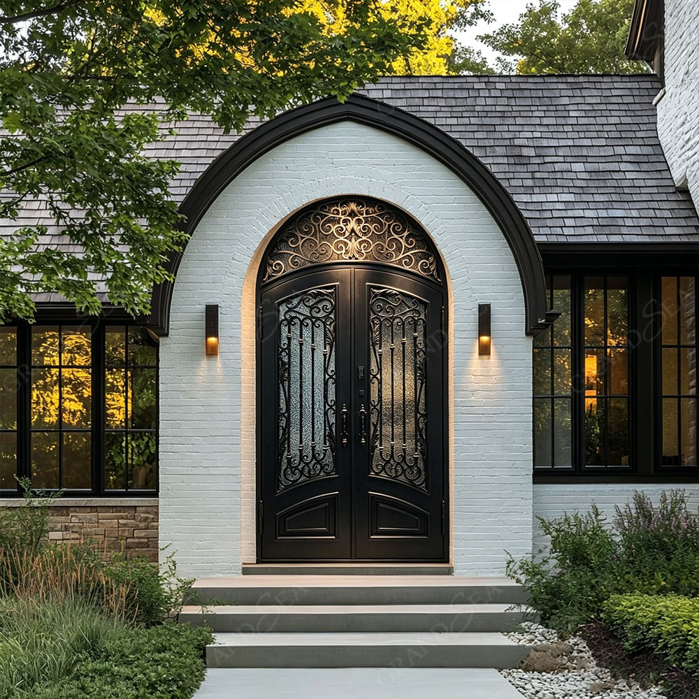 Custom Wrought Iron Glass Door Luxury Double Exterior Entry