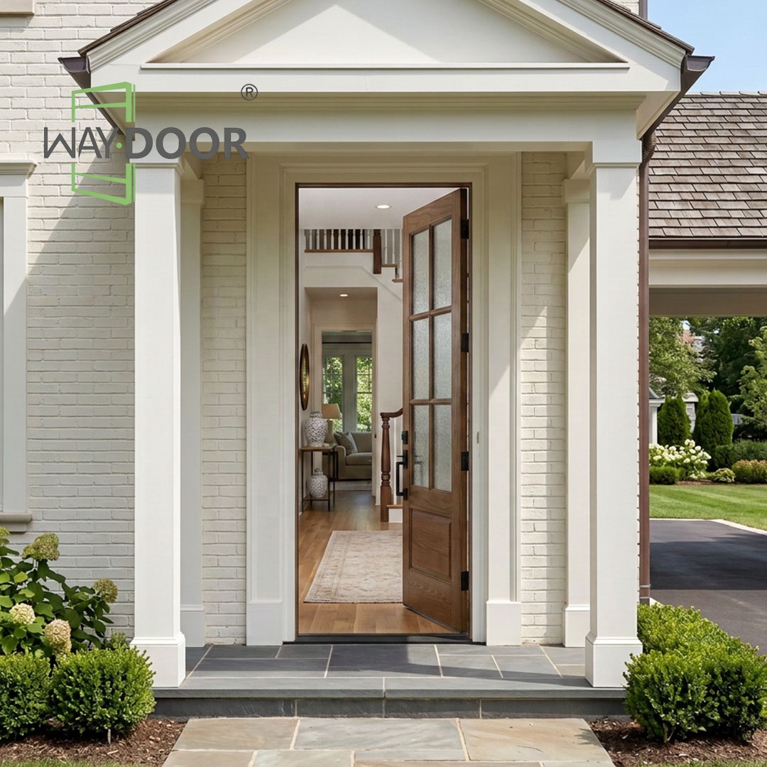 Fully Customized Soundproof Single Front Solid Wood Door With 6 Glass Panels For Houses Room Mahogany Oak Wooden Exterior Door