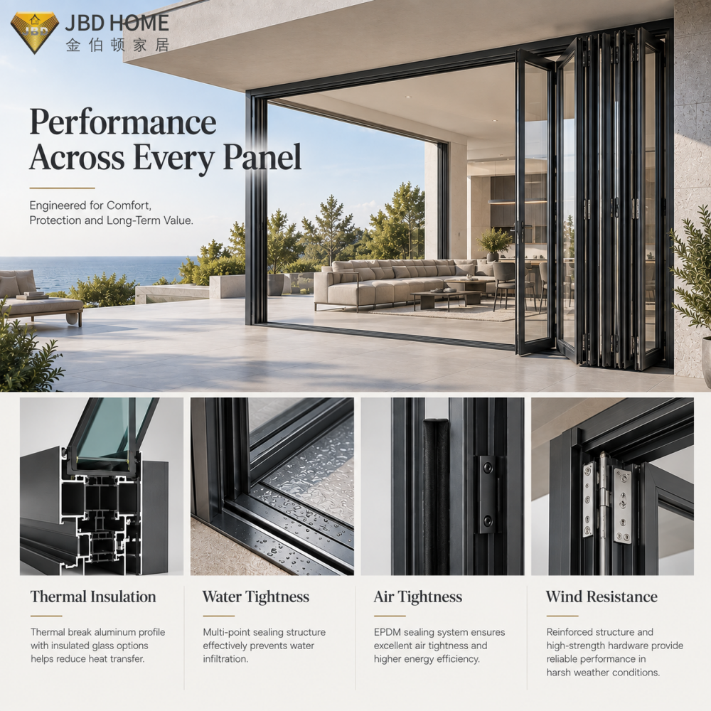 NFRC Heavy Duty Industrial Aluminum Bifold Door Gates Large Internal Folding Patio Doors With Thermal Insulation Villa Entrance