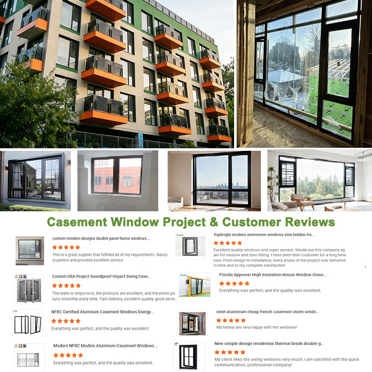 Topbright Modern Entry Custom Thermal Break Insulated Energy Efficient Soundproof Double Glazed Aluminum Casement Window