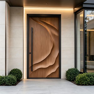 Modern Aluminum Pivot Front Door with 3D Fluid Wave Carving