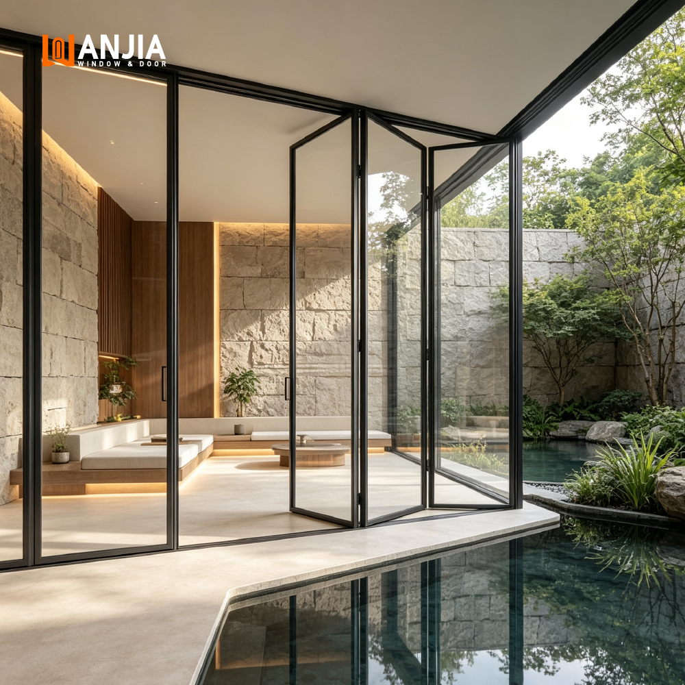 Commercial Interior Smooth Use clear Glass Folding Door Aluminum ultra Slim Folding Partition Door