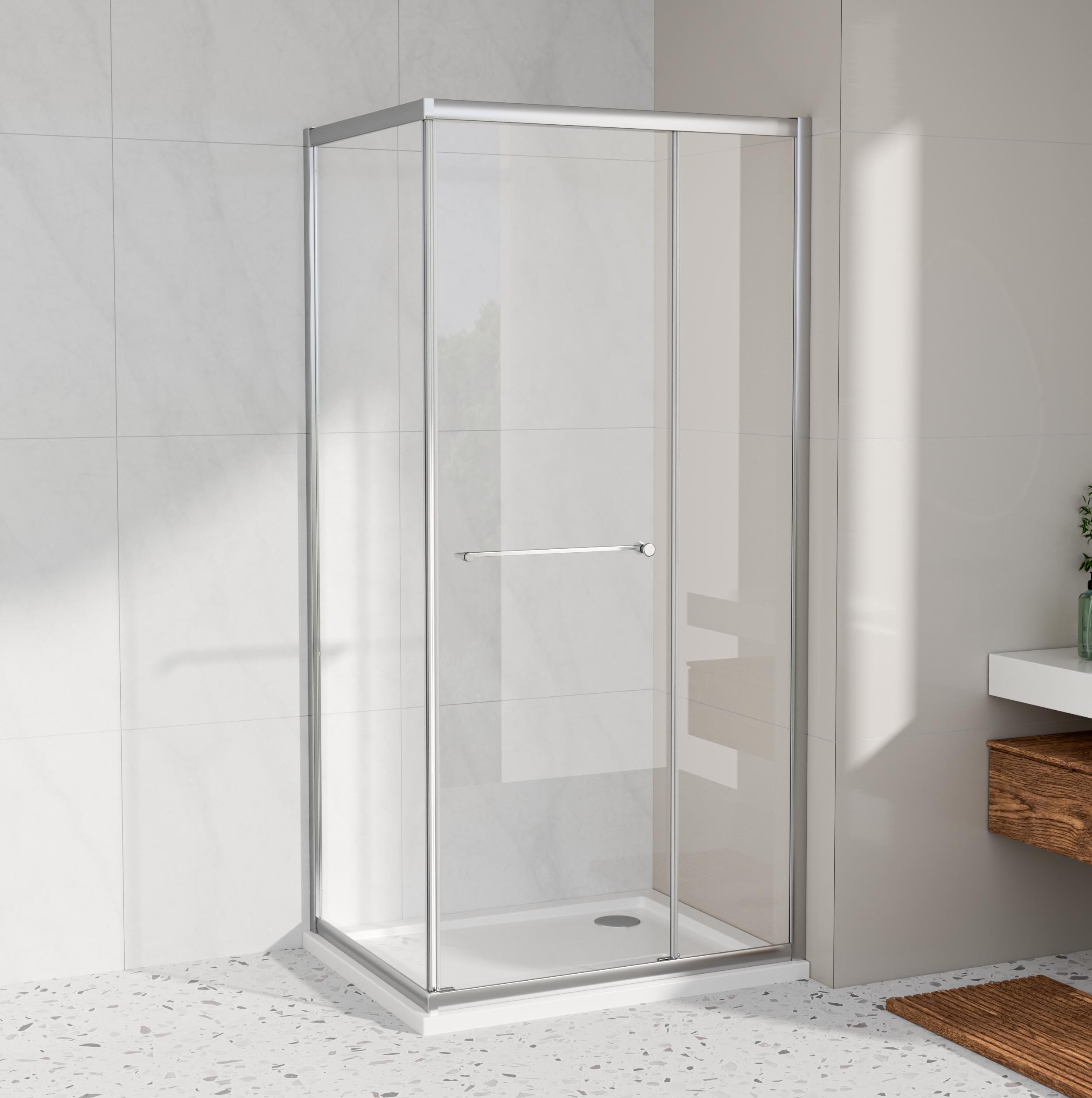 Sliding Shower Enclosure Aluminium Frame Modern Design Tempered Glass Waterproof Bathroom Door