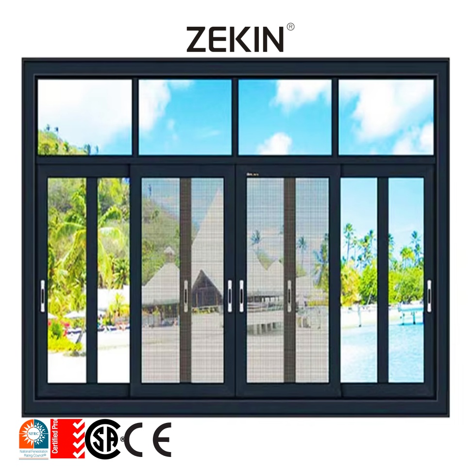 ZEKIN NFRC Certified Insulated Glass Sliding Windows Modern Design Large View Aluminum Alloy Space Saving for Coastal Areas