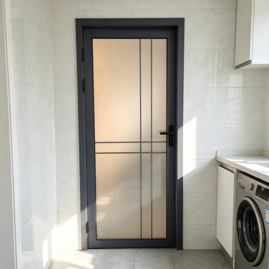 Aluminum Framed Interior Swing Door Frosted Tempered Glass Easy Installation For Villa Apartment Bathroom Toilet