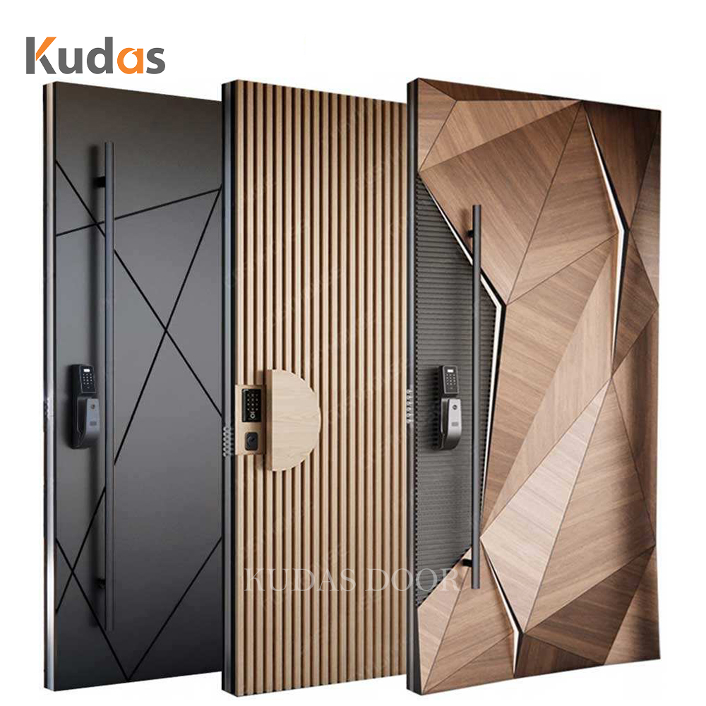 Modern Luxury Pivot Front Entry Door Customizable Cast Aluminum Solid Wood Exterior Security Entrance Door for High-End Villa