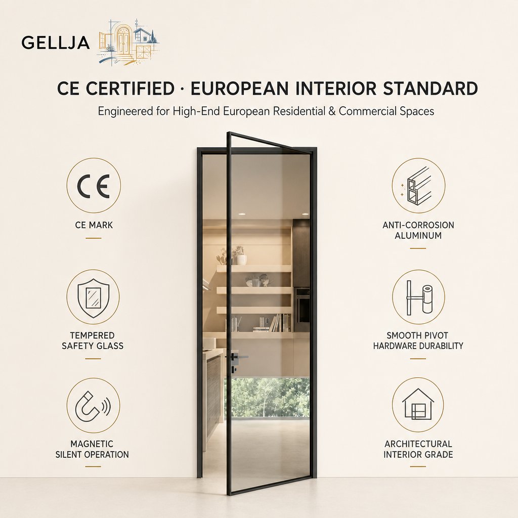 Modern French Design Narrow Frame Aluminum Glass Vertical Hinged Door for Interior Kitchen Bedroom Exterior Patio Bathroom