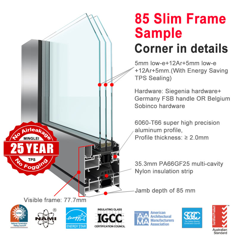 High Heat Insulation Energy Saving Black Aluminum Window Thin Profile Aluminium Windows and Doors Casement Windows for USA