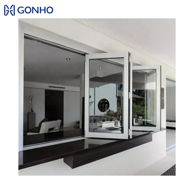 GONHO New Design Custom Champagne Color Accordion Folding Window Aluminum windows and Doors