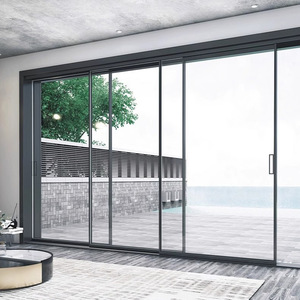Black Aluminum Tempered Glass Sliding Patio Doors