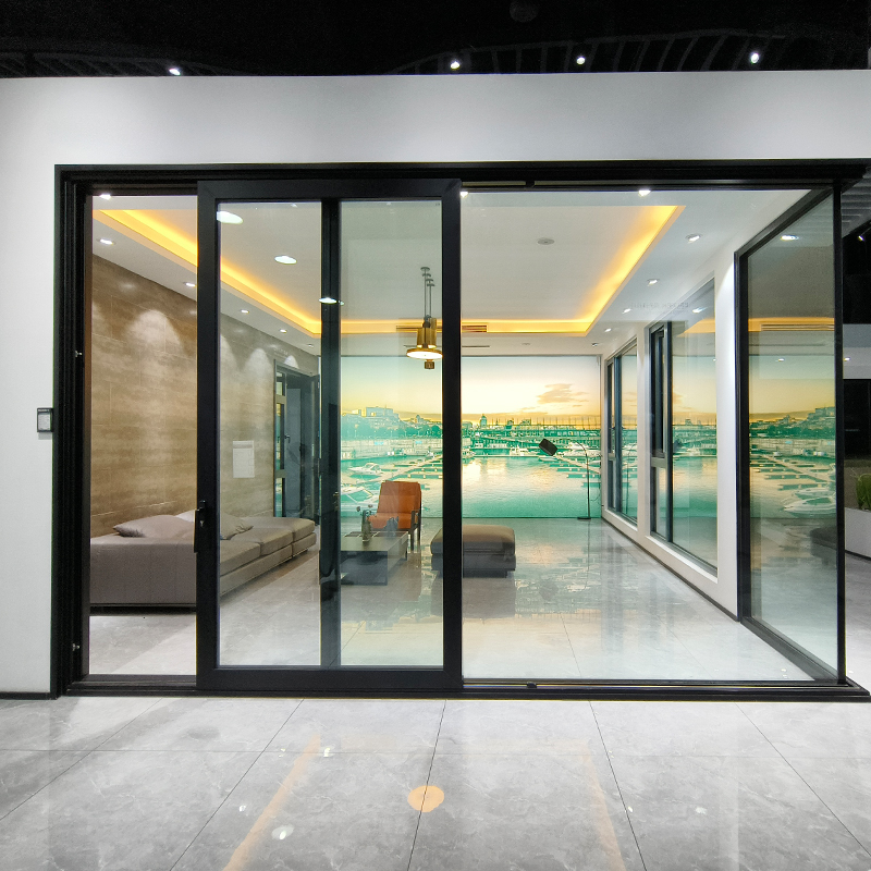 Modern Design Black Aluminum Sliding Door Glass Door Lift Easy Open Energy Efficiency Tempered Glass Patio Sliding Door
