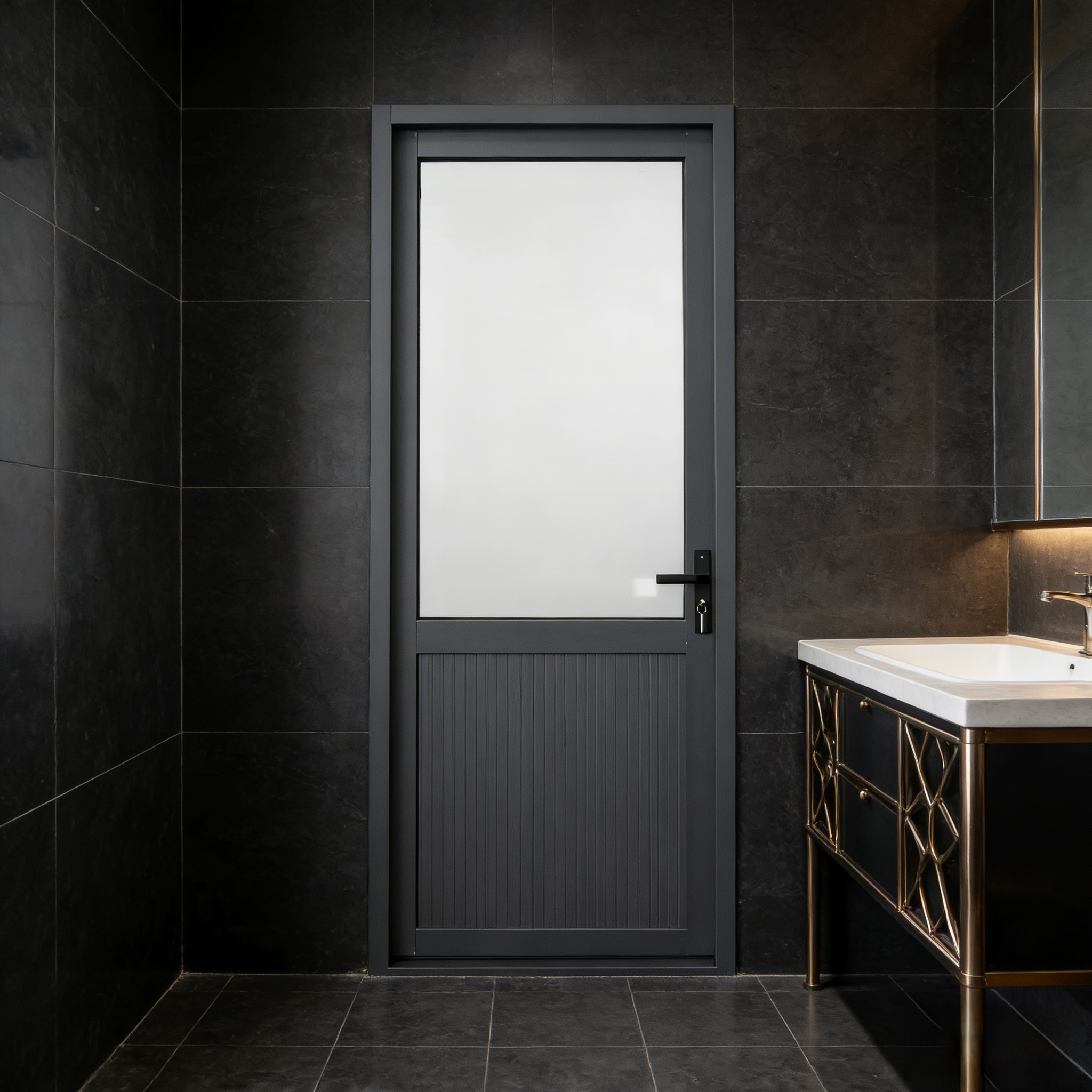 Custom Waterproof Aluminum Frame Hinged Door | Half-Glazed Half-Panel Design for Bathroom, Kitchen & Residential Use