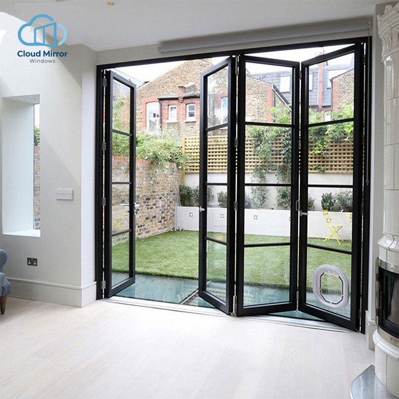 European Style Modern Pure White Aluminum Bi-Fold Door Tempered Glass Full View Folding Sliding Exterior Bathroom Entry