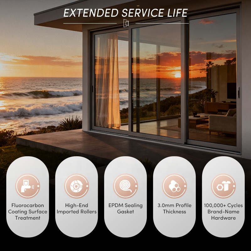 OUNA Heavy Duty Panoramic Aluminum Sliding Patio Door Residential House Waterproof Thermal Break Exterior Lift and Sliding Door
