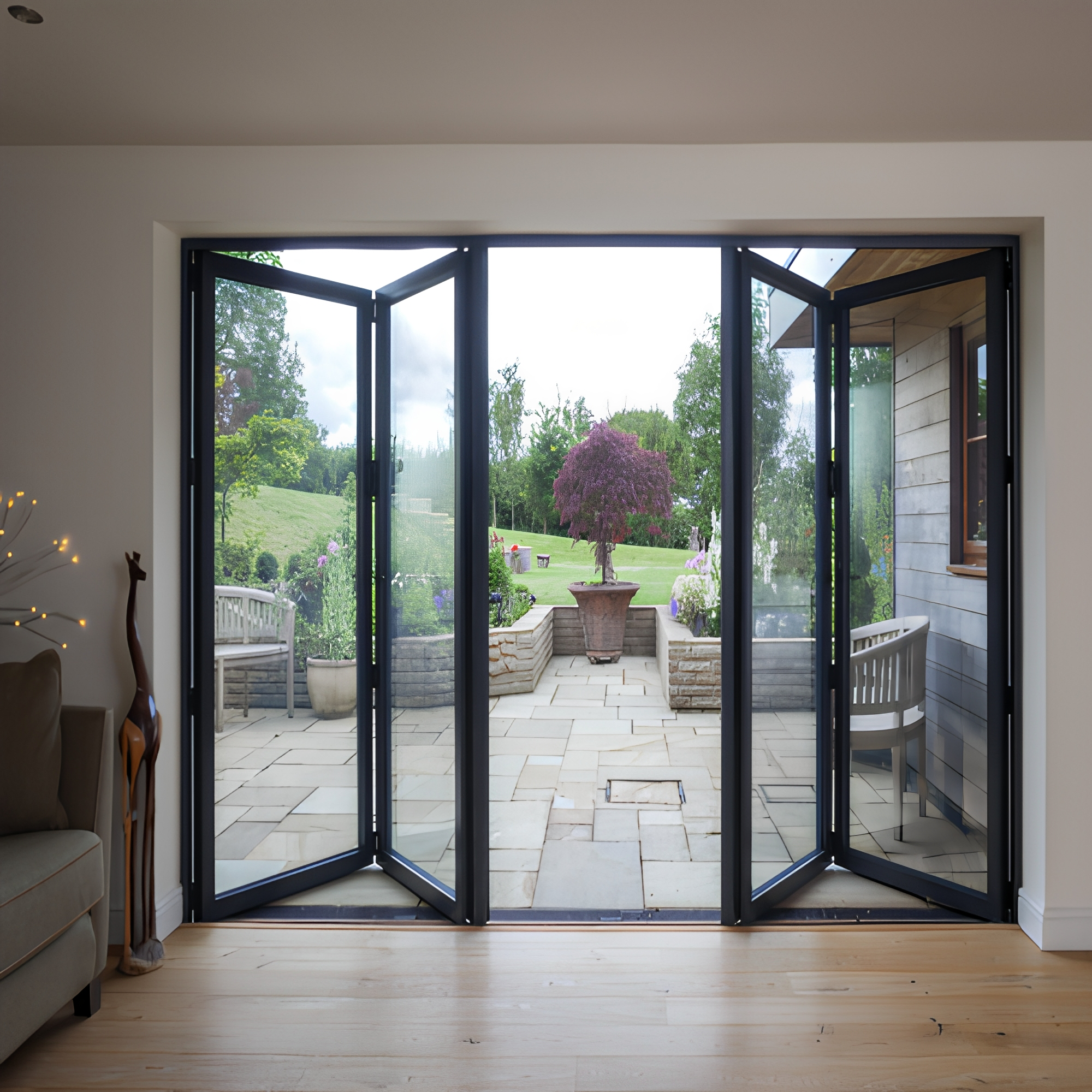 Outdoor Thermal Break Weatherproof Aluminum Panel Door Double Tempered Glass Patio Accordion Bifold Sliding Foldable Exterior