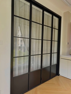 Slim Frame Aluminum French Bi-fold Interior Doors with Double Clear Glass Panels for Residential Use