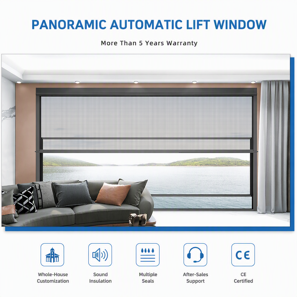 Eloyd Aluminum Automatic Vertical Sliding Window up and Down Glass for Villas' Exterior Lifting Balcony Window