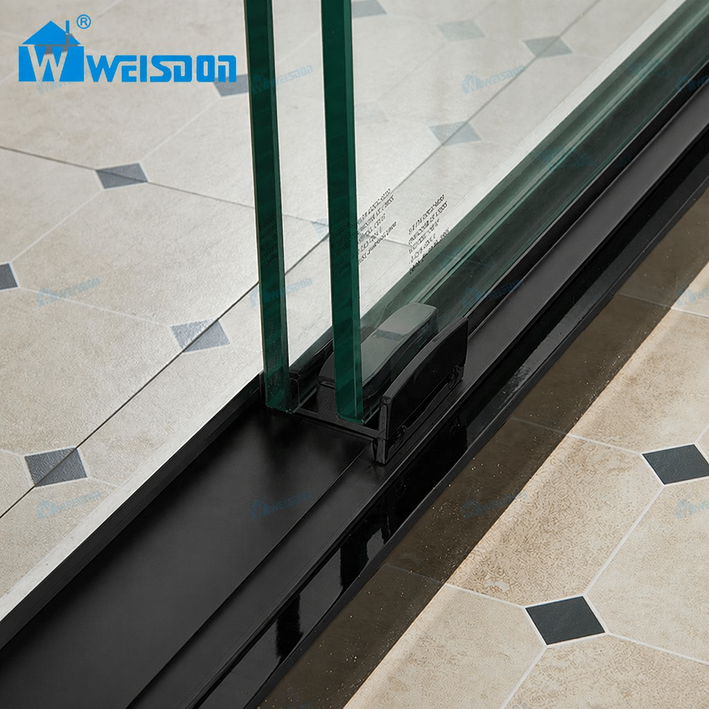 Custom Design Villa Hotel Bathroom Matte Black Aluminum Alloy 5+5mm Laminated Tempered Glass Framed Double Sliding Shower Door