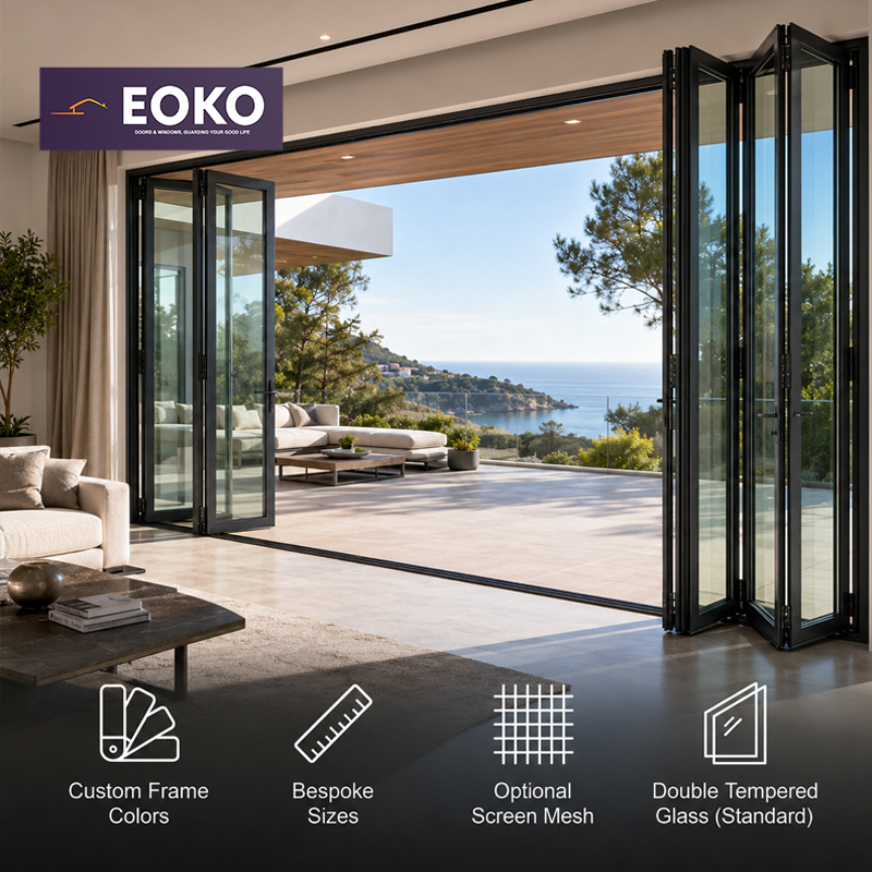 EOKO Hurricane Proof Corrosion Resistant Double Glazed Scenic Coastal Sea View Villa Aluminum Bifold Door