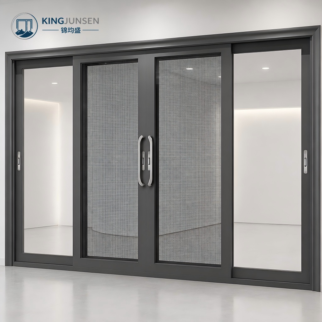Modern Aluminum Alloy Partition Sliding Doors Double Tempered Glass Waterproof Mesh Fly Screen Powder Coated Finish Customizable