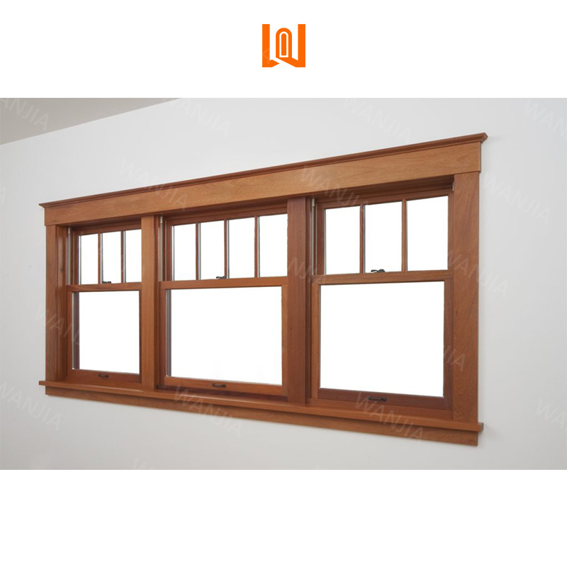 WANJIA Interior Replacement Aluminum Wooden Windows Soundproofing Double Glazed Single Hung Windows Aluminum Clad Windows
