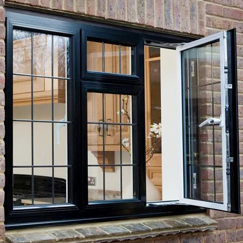 Exterior Sound Proof Modern French Style Black Aluminum Frame Casement Windows with Heat Insulation and Tempered Double Glass