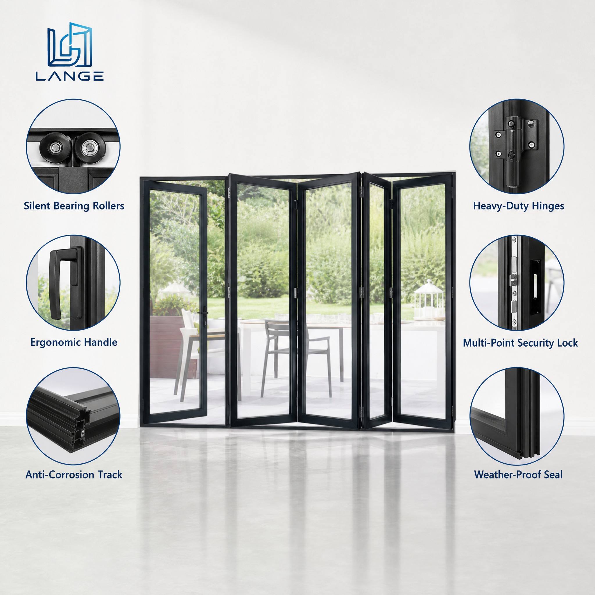 LANGE Modern Aluminum Alloy Folding Door Folding Aluminum Sliding Doors For Residential And Commercial Patio Balcony