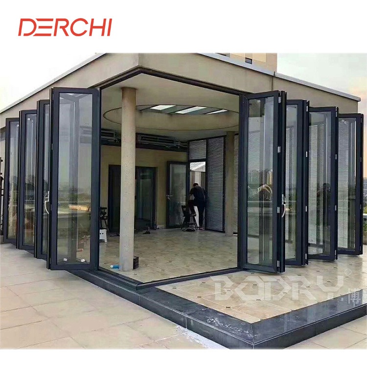 Latest Design Balcony Patio Doors And Windows Hurricane Proof Aluminum Double Tempered Glass Folding Door