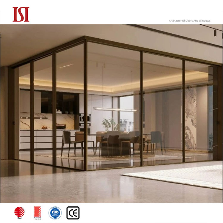 Top Brand 120 Series Modern Aluminum Sliding Glass Door Tempered Safety Glass Thermal Insulation for Bedroom Dining Bathroom