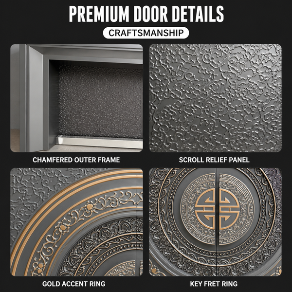 Waterproof Cast Aluminum Double Door with Spun Texture Panel and Copper Ring for Business Lounge