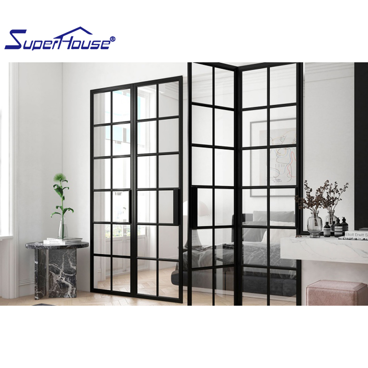Patio Black Aluminum Frame Entry Door French Door Thermal Break Front Tempered Glass Lower Track Aluminum Double Glass Finished