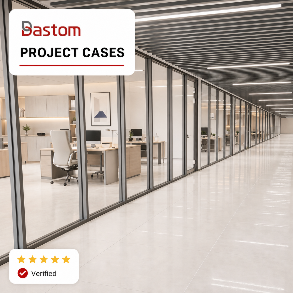 80mm Wall Thickness Square Aluminum Frame Single Glass Partition for Modern Commercial Interiors