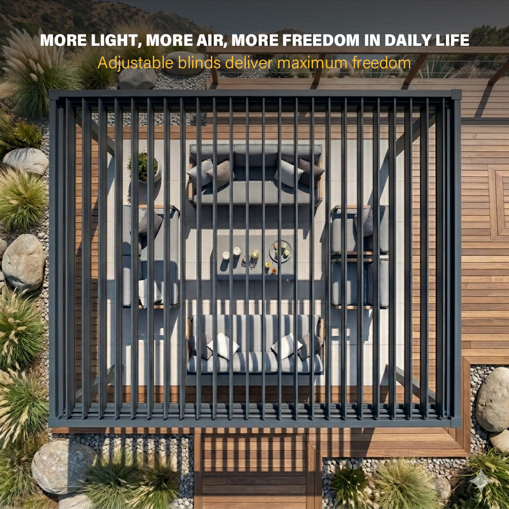 Environmental-friendly Aluminum Alloy Pergola Electrically-operated Folding Glass Doors for Modern Backyard Outdoor Living UV