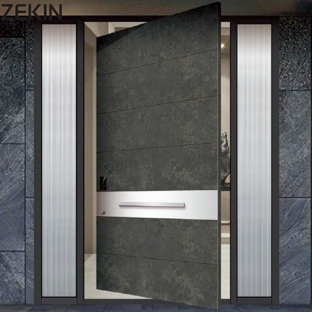 ZEKIN Foshan Modern Design Aluminum Front Entry Doors Company Luxury Security Pivot Door with Smart Locks for Home