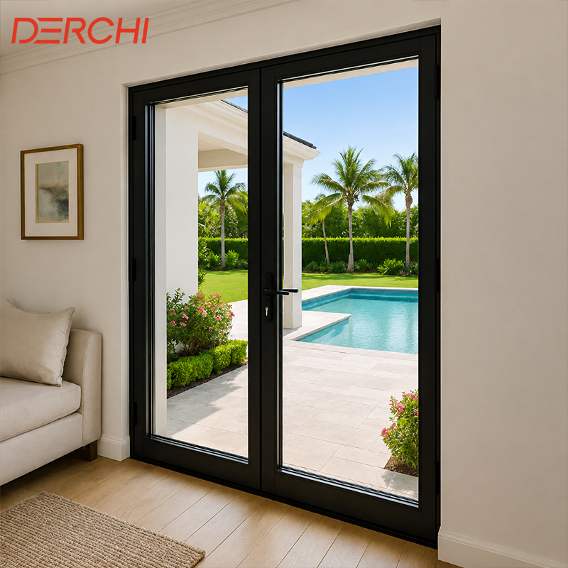 Luxury Slim Frame Aluminum French Door Double Tempered Glass Exterior Patio Door Manufacturer